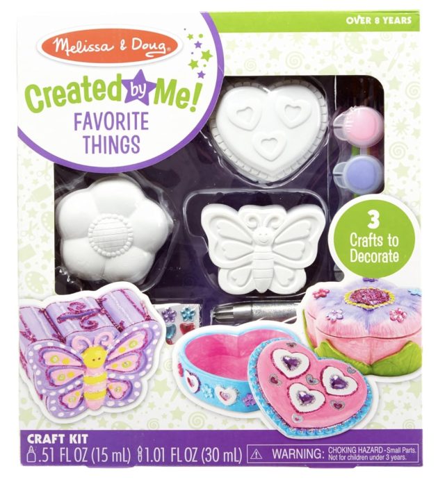 Melissa & Doug Created by Me! Favorite Things Craft Kits Set: Decorate-Your-Own Flower and Heart Treasure Boxes and Butterfly Bank